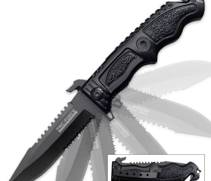 Black Tac-Force Spring Assist Military Fighter Folding Knife